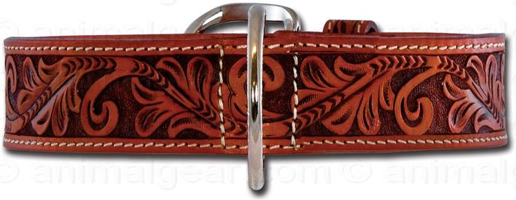 Exclusive handcarved leather collar - Cognac Amber